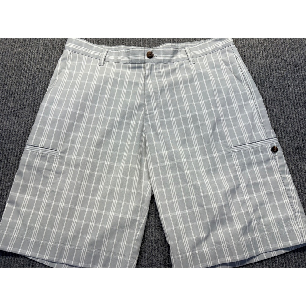 Adidas Mens Golf Shorts Size 34 Blue White Plaid Cargo Pockets Performance